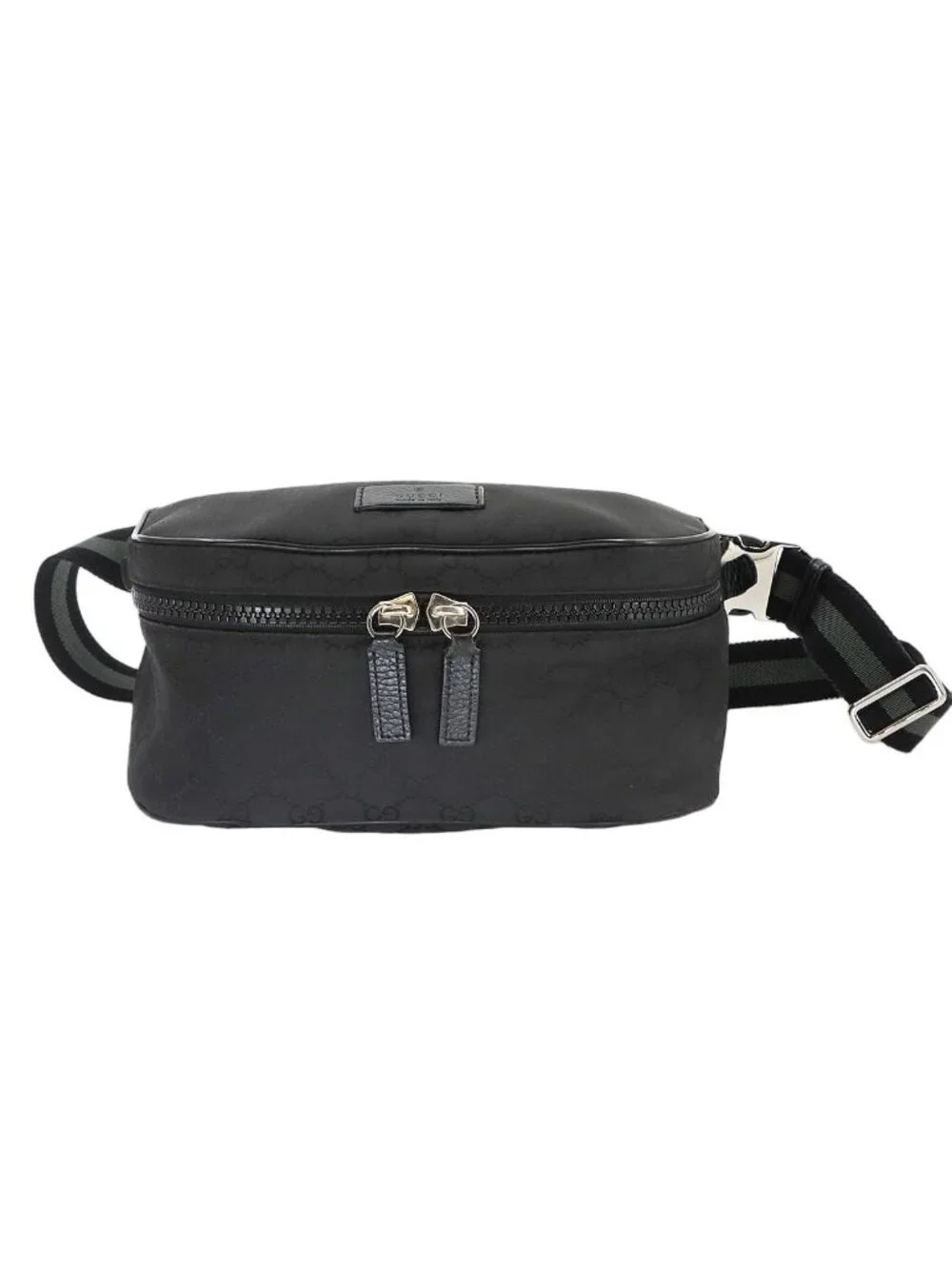 Gucci GG Nylon Crossbody Waist Bag Leather Black Silver